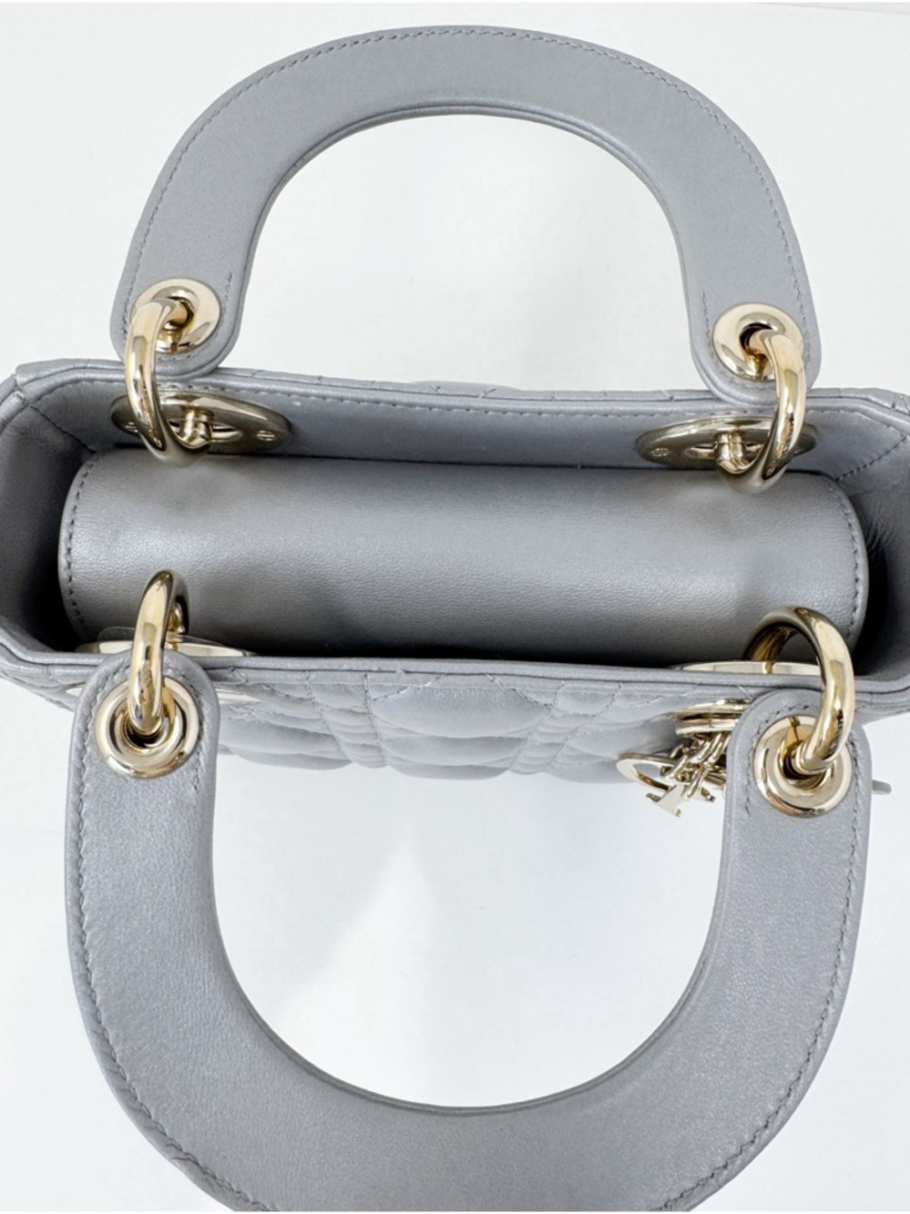 Dior Mini Lady Dior Leather Top-Handle Bag in Light Gray - Picture 10 of 13
